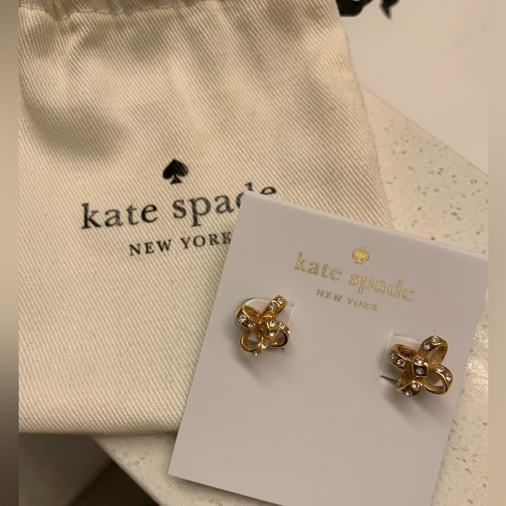 Kate Spade gold diamond bow stud earrings